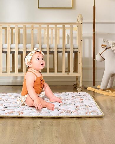 PINNKKU Baby Play Mat, 50x50 Playpen Mat, Thick & Soft Padded Play Mat for Baby and Toddlers, Foldable and Machine Washable Kids Play Mat for Floor Play, Crawling & Tummy Time, Boho Rainbow in Saudi Arabia