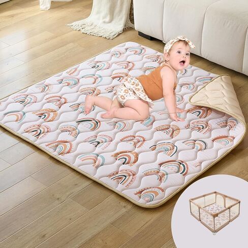 PINNKKU Baby Play Mat, 50x50 Playpen Mat, Thick & Soft Padded Play Mat for Baby and Toddlers, Foldable and Machine Washable Kids Play Mat for Floor Play, Crawling & Tummy Time, Boho Rainbow in Saudi Arabia