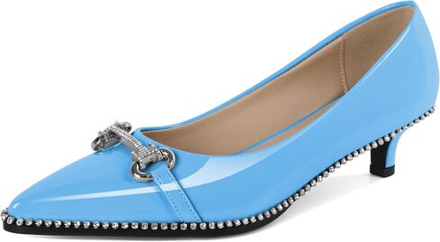 YODEKS Women Low Kitten Heel Pumps Slip On 1.5 Inch Pointed Toe Rhinestones Buckle Shoes Size 5-13 in Kuwait