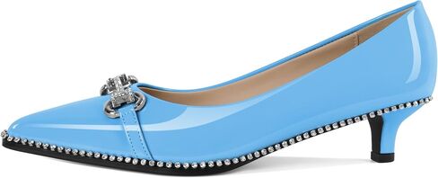 YODEKS Women Low Kitten Heel Pumps Slip On 1.5 Inch Pointed Toe Rhinestones Buckle Shoes Size 5-13 in Kuwait