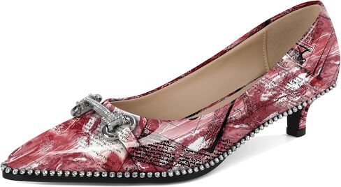 YODEKS Women Low Kitten Heel Pumps Slip On 1.5 Inch Pointed Toe Rhinestones Buckle Shoes Size 5-13 in Kuwait