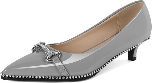 YODEKS Women Low Kitten Heel Pumps Slip On 1.5 Inch Pointed Toe Rhinestones Buckle Shoes Size 5-13 in Kuwait