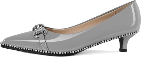 YODEKS Women Low Kitten Heel Pumps Slip On 1.5 Inch Pointed Toe Rhinestones Buckle Shoes Size 5-13 in Kuwait