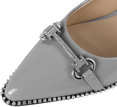 YODEKS Women Low Kitten Heel Pumps Slip On 1.5 Inch Pointed Toe Rhinestones Buckle Shoes Size 5-13 in Kuwait