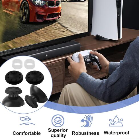 مجموعة استبدال عصا الإبهام الاحترافية لوحدة تحكم PS5، 8 عبوات من العصي التناظرية السوداء مع مجموعة أدوات إصلاح كاملة، أعواد إبهام بديلة لوحدة تحكم Playstation 5 وPS4 in Kuwait