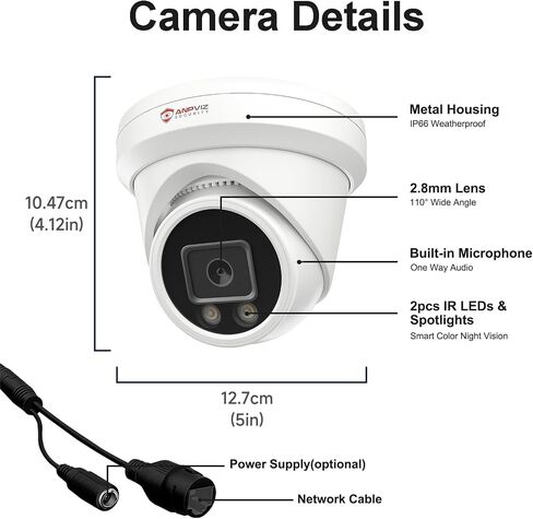 كاميرا Anpviz 12MP PoE IP خارجية، كاميرا IP للأمان البرجي للمراقبة المنزلية، رؤية ليلية ملونة ذكية، اكتشاف الإنسان/المركبة، ميكروفون مدمج، مقاوم للماء، معدن كامل، زاوية واسعة 110 درجة (سلسلة U) in Saudi Arabia