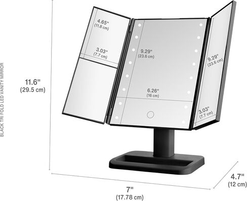 مرآة MELANNCO بيضاء ثلاثية الطي LED، 3 تكبيرات وأضواء LED قابلة للتعتيم، مرآة مكياج مضاءة، تحكم باللمس in Saudi Arabia