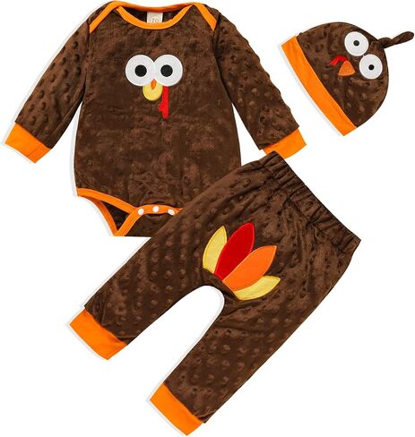 Viworld Baby Boy Girl Thanksgiving Clothes Newborn Turkey Long Sleeve Romper+Long Pants+Hat 3PCS Unisex Outfits in Saudi Arabia