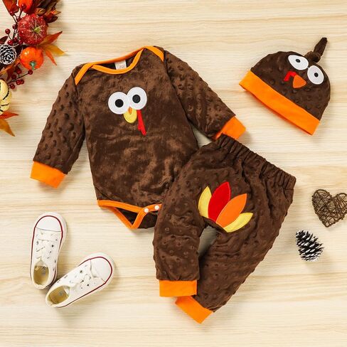 Viworld Baby Boy Girl Thanksgiving Clothes Newborn Turkey Long Sleeve Romper+Long Pants+Hat 3PCS Unisex Outfits in Saudi Arabia
