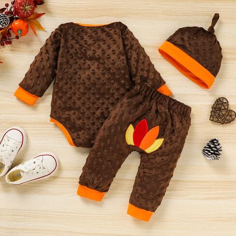 Viworld Baby Boy Girl Thanksgiving Clothes Newborn Turkey Long Sleeve Romper+Long Pants+Hat 3PCS Unisex Outfits in Saudi Arabia