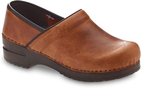 Sanita Errol Professional Clogs for Women - Distressed Leather, Arch Support, Closed-Back, APMA-Approved Slip-On Shoes - Cognac, Women in Kuwait