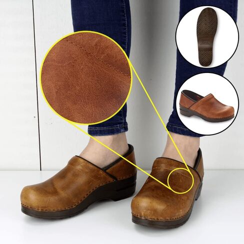 Sanita Errol Professional Clogs for Women - Distressed Leather, Arch Support, Closed-Back, APMA-Approved Slip-On Shoes - Cognac, Women in Kuwait