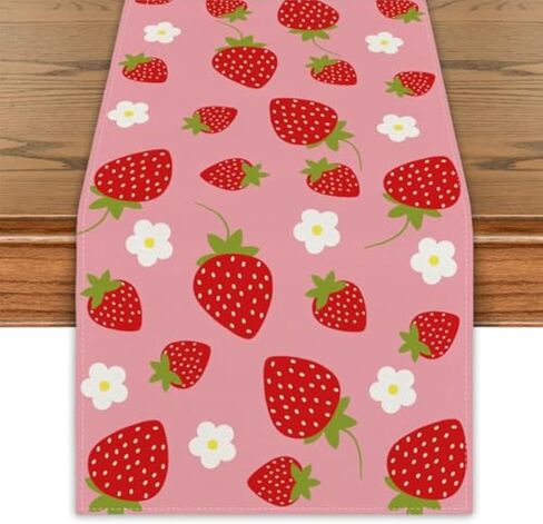 Summer Decorations Strawberry Table Runner Strawberry Shortcake Party Decorations Strawberry Decor Strawberry First Birthday Decorations Summer Table Covers Spring Summer Decorations for Home Party in Saudi Arabia