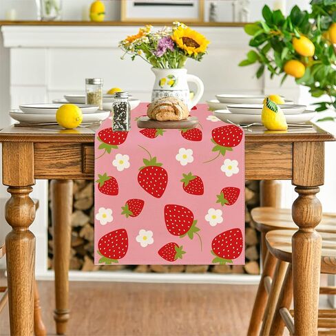 Summer Decorations Strawberry Table Runner Strawberry Shortcake Party Decorations Strawberry Decor Strawberry First Birthday Decorations Summer Table Covers Spring Summer Decorations for Home Party in Saudi Arabia