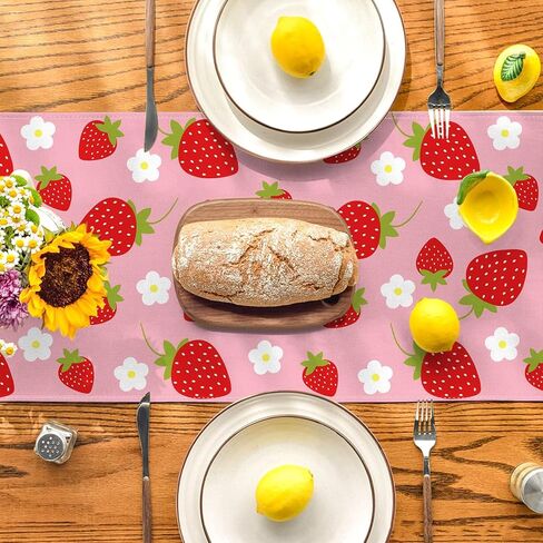 Summer Decorations Strawberry Table Runner Strawberry Shortcake Party Decorations Strawberry Decor Strawberry First Birthday Decorations Summer Table Covers Spring Summer Decorations for Home Party in Saudi Arabia