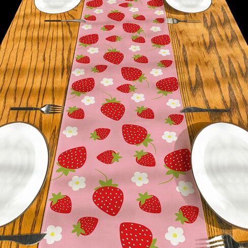 Summer Decorations Strawberry Table Runner Strawberry Shortcake Party Decorations Strawberry Decor Strawberry First Birthday Decorations Summer Table Covers Spring Summer Decorations for Home Party in Saudi Arabia