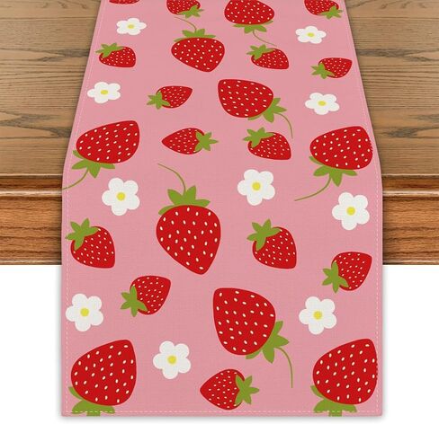 Summer Decorations Strawberry Table Runner Strawberry Shortcake Party Decorations Strawberry Decor Strawberry First Birthday Decorations Summer Table Covers Spring Summer Decorations for Home Party in Saudi Arabia