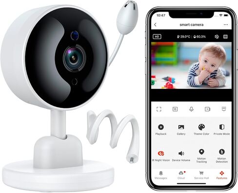 Fuers Video Baby Monitor, 1080P Ultra HD Indoor Audio WiFi Camera,with Flexible Arm Bracket,Night Vision,Lullabies,Cry Detection,Motion Detection,Temp & Humidity Sensor,Two Way Talk,App Control in Saudi Arabia