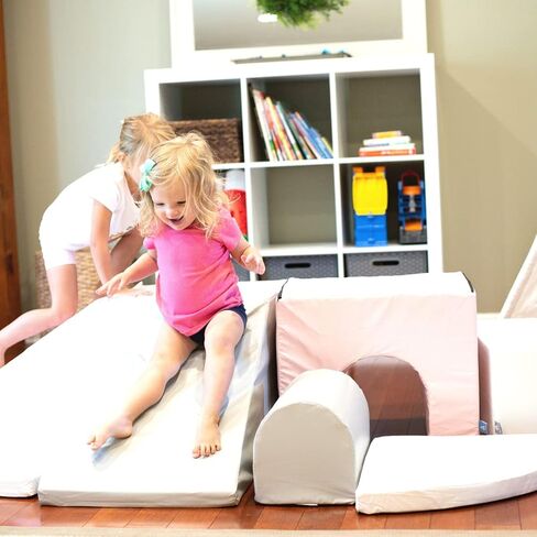 Foamnasium Adventure Indoor Foam Playset, 7 Piece Soft Toddler and Kids Active Playset for Crawling, Climbing, Building and Jumping, Made in The US, Pink in Saudi Arabia