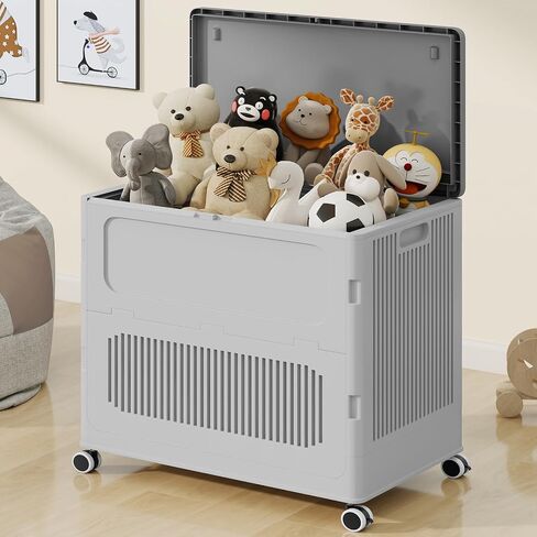 Large Toy Box Chest with Lid, 135Qt Collapsible Sturdy Plastic Toy Storage Organizer Boxes Bins Baskets for Kids, Boys, Girls, Nursery, Playroom (Ttransparent Blue) in Saudi Arabia