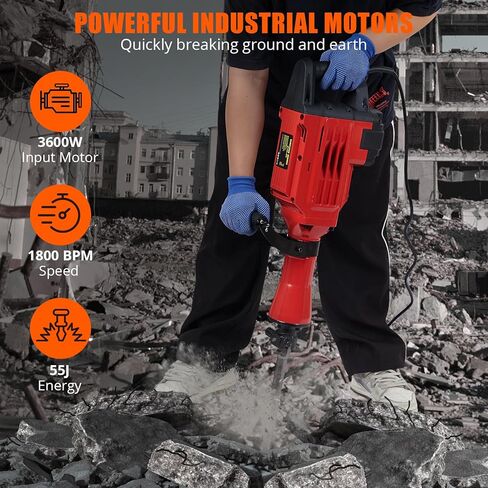 3600W Electric Jack Hammer Demolition Tool Kit, 6-piece set, Demolition Hammer, Jack Hammer, Jack Hammer Concrete Breaker, Includes 6 Bits, Heavy-Duty Concrete Breaker, 95A in Kuwait