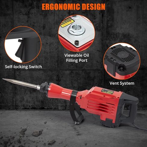 3600W Electric Jack Hammer Demolition Tool Kit, 6-piece set, Demolition Hammer, Jack Hammer, Jack Hammer Concrete Breaker, Includes 6 Bits, Heavy-Duty Concrete Breaker, 95A in Kuwait