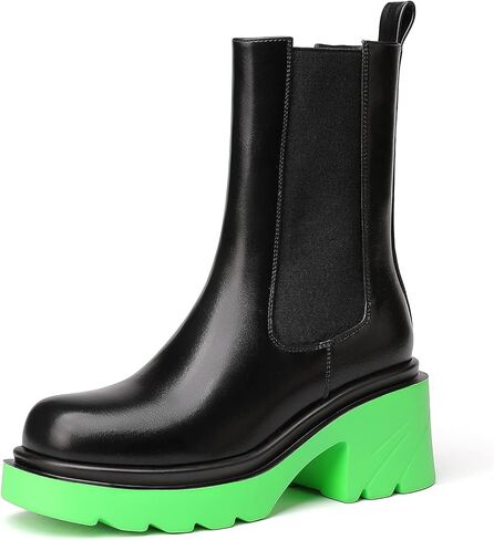 أحذية تشيلسي النسائية من vivianly، أحذية ذات نعل سميك لمنتصف الساق، أحذية مرنة سهلة الارتداء، أحذية طويلة للكاحل بكعب سميك للارتداء الكاجوال، زي in Kuwait