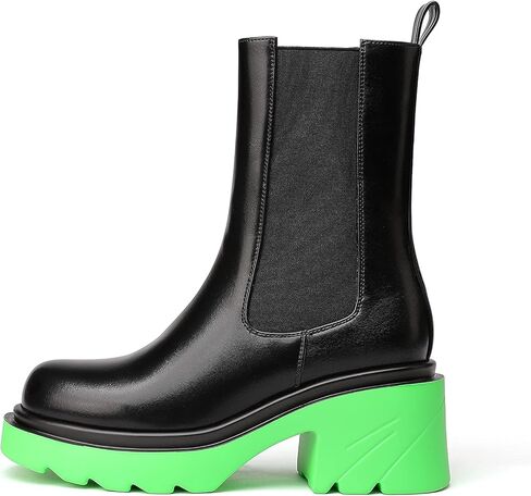 أحذية تشيلسي النسائية من vivianly، أحذية ذات نعل سميك لمنتصف الساق، أحذية مرنة سهلة الارتداء، أحذية طويلة للكاحل بكعب سميك للارتداء الكاجوال، زي in Kuwait