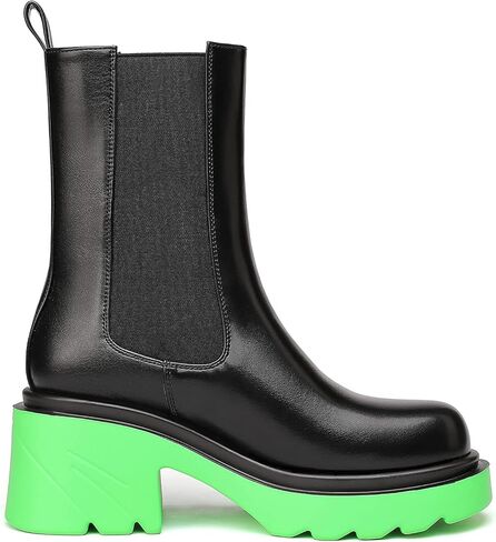 أحذية تشيلسي النسائية من vivianly، أحذية ذات نعل سميك لمنتصف الساق، أحذية مرنة سهلة الارتداء، أحذية طويلة للكاحل بكعب سميك للارتداء الكاجوال، زي in Kuwait