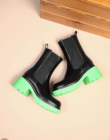 أحذية تشيلسي النسائية من vivianly، أحذية ذات نعل سميك لمنتصف الساق، أحذية مرنة سهلة الارتداء، أحذية طويلة للكاحل بكعب سميك للارتداء الكاجوال، زي in Kuwait