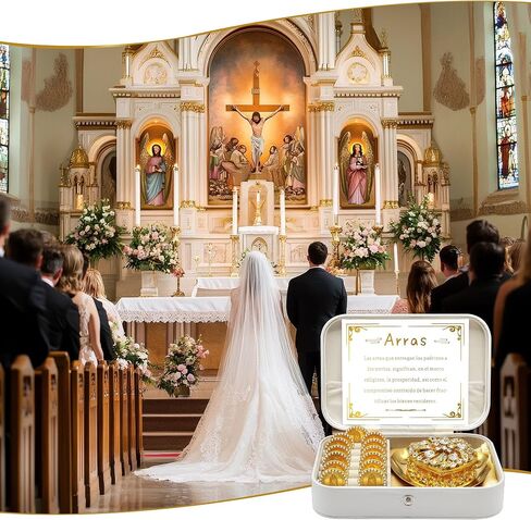 Arras Para Boda Catolica, Wedding Coins Arras De Boda Set with 13 Virgen De Guadalupe Aras Coins and Decoracion Box for Ceremony. (Heart-Shaped) in Saudi Arabia