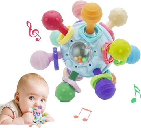 Baby Teething Toys, Baby Teether Montessori Sensory Toys for 0-6 6-12 Months, 1 Year Old Boys Girls Toys Gifts for Infant Newborn 0 3 6 9 12 18 Months, Toddler Learning Toys Baby Rattle Chew-Blue in Saudi Arabia
