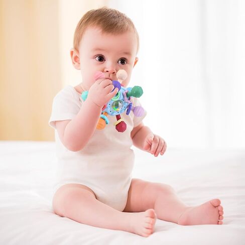 Baby Teething Toys, Baby Teether Montessori Sensory Toys for 0-6 6-12 Months, 1 Year Old Boys Girls Toys Gifts for Infant Newborn 0 3 6 9 12 18 Months, Toddler Learning Toys Baby Rattle Chew-Blue in Saudi Arabia
