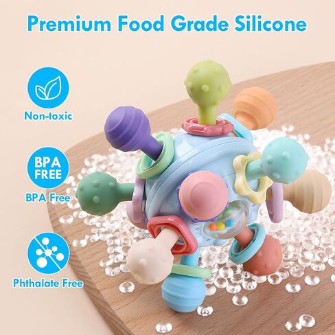 Baby Teething Toys, Baby Teether Montessori Sensory Toys for 0-6 6-12 Months, 1 Year Old Boys Girls Toys Gifts for Infant Newborn 0 3 6 9 12 18 Months, Toddler Learning Toys Baby Rattle Chew-Blue in Saudi Arabia