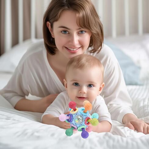 Baby Teething Toys, Baby Teether Montessori Sensory Toys for 0-6 6-12 Months, 1 Year Old Boys Girls Toys Gifts for Infant Newborn 0 3 6 9 12 18 Months, Toddler Learning Toys Baby Rattle Chew-Blue in Saudi Arabia