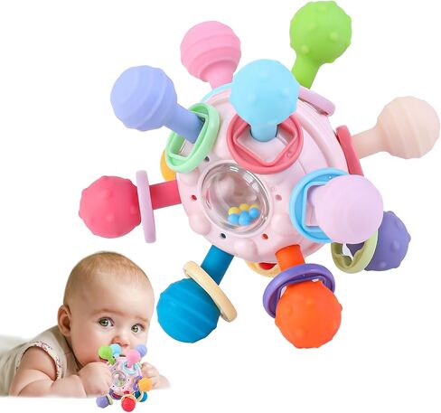 Baby Teething Toys, Baby Teether Montessori Sensory Toys for 0-6 6-12 Months, 1 Year Old Boys Girls Toys Gifts for Infant Newborn 0 3 6 9 12 18 Months, Toddler Learning Toys Baby Rattle Chew-Blue in Saudi Arabia