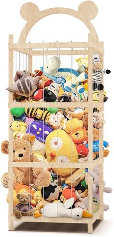 Stuffed Animal Zoo Storage Cage, Extra Large Wood stuffed animal storage, Toy Organizer Holder for Stuffed Animals, Plush Toy Storage Gift - Nursery PlayRoom Bedroom Decor in Kuwait