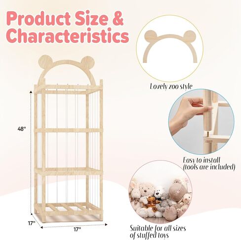 Stuffed Animal Zoo Storage Cage, Extra Large Wood stuffed animal storage, Toy Organizer Holder for Stuffed Animals, Plush Toy Storage Gift - Nursery PlayRoom Bedroom Decor in Kuwait