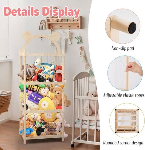 Stuffed Animal Zoo Storage Cage, Extra Large Wood stuffed animal storage, Toy Organizer Holder for Stuffed Animals, Plush Toy Storage Gift - Nursery PlayRoom Bedroom Decor in Kuwait