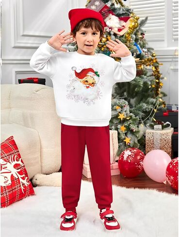 IZYJOY طفل صبي فتاة زي عيد الميلاد سانتا كلوز Crewneck البلوز السراويل مع جيب طفل عيد الميلاد الخريف الشتاء الملابس مجموعة in Kuwait