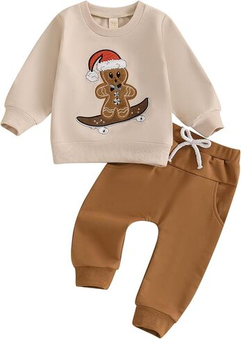 Thorn Tree Toddler Boys Gingerbread Man Clothes Set Hooded Sweatshirt Solid Pants Christmas Fall Winter Outfits in Saudi Arabia