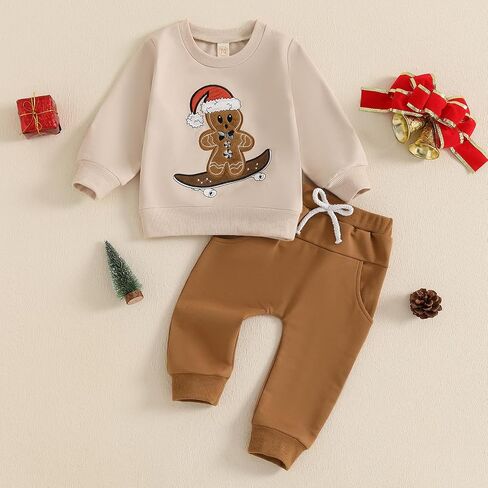 Thorn Tree Toddler Boys Gingerbread Man Clothes Set Hooded Sweatshirt Solid Pants Christmas Fall Winter Outfits in Saudi Arabia