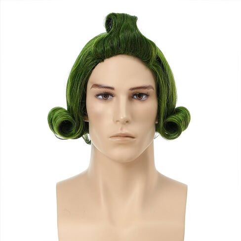 Short Curly Grass Green Wig with Bald Cap Clown Fluffy Wavy Green Wig for Women and Men Party Cosplay Costume Gothic Halloween in Saudi Arabia