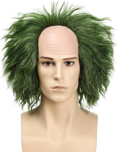 Short Curly Grass Green Wig with Bald Cap Clown Fluffy Wavy Green Wig for Women and Men Party Cosplay Costume Gothic Halloween in Saudi Arabia