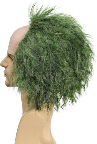 Short Curly Grass Green Wig with Bald Cap Clown Fluffy Wavy Green Wig for Women and Men Party Cosplay Costume Gothic Halloween in Saudi Arabia