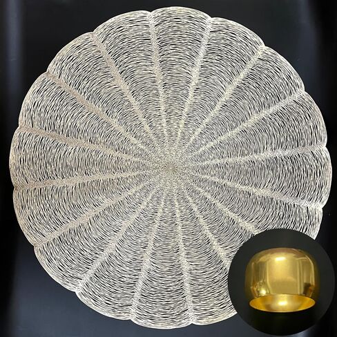 15 Inch Round Gold Placemats and Napkin Rings 12 Pcs Set Vinyl Plastic Table Place Mat Decorative Metallic Gold Napkin Holder for Party Anniversary Kitchen Dinner Table Plate Decor–Leaf in Saudi Arabia