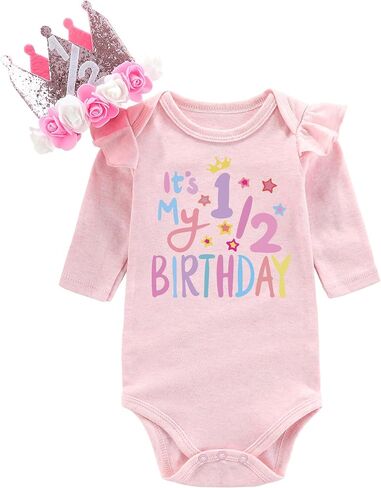 Baby Rompers Half way to one Baby girl 1/2 Birthday one piece outfit Halfway to first in Kuwait