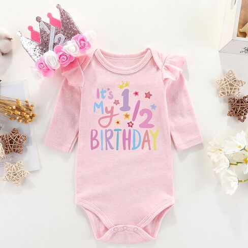 Baby Rompers Half way to one Baby girl 1/2 Birthday one piece outfit Halfway to first in Kuwait