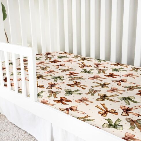 Fall Pumpkin Bows Daises Baby Crib Sheets 52''x28'' Vintage Autumn Pumpkins Maple Leaves Dots Fitted Crib Mattress Cover for Boy Girl Thanksgiving Soft Bed Sheet for Standard Crib Toddler Mattress in Saudi Arabia