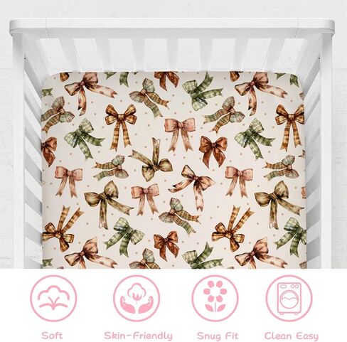 Fall Pumpkin Bows Daises Baby Crib Sheets 52''x28'' Vintage Autumn Pumpkins Maple Leaves Dots Fitted Crib Mattress Cover for Boy Girl Thanksgiving Soft Bed Sheet for Standard Crib Toddler Mattress in Saudi Arabia